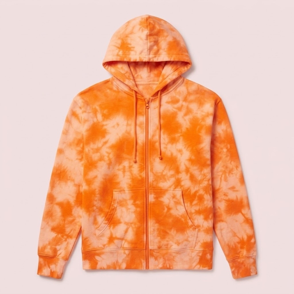 NWT Aritzia Tna Cozy Fleece Tie-Dye Orange Zip-Up Hoodie